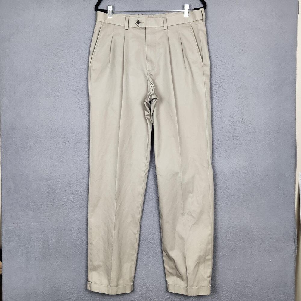 John W Nordstrom Pants Mens 34x34 Beige SmartCare Pleated Chino Wrinkle Free